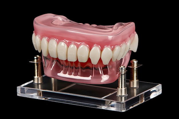 Dental prosthetic dentistry model with false teeth and implant