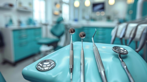 Dental Tools on a Blue Tray in a Dentists Office