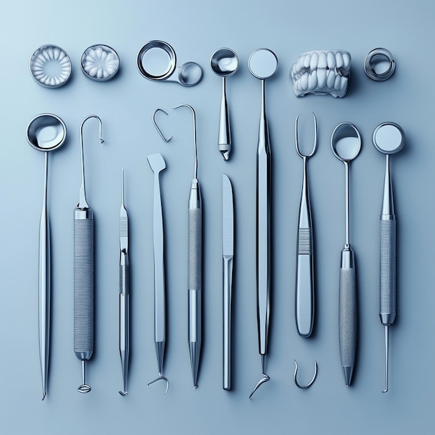 Dental Tools and Equipment for Sterilization on Blue Background