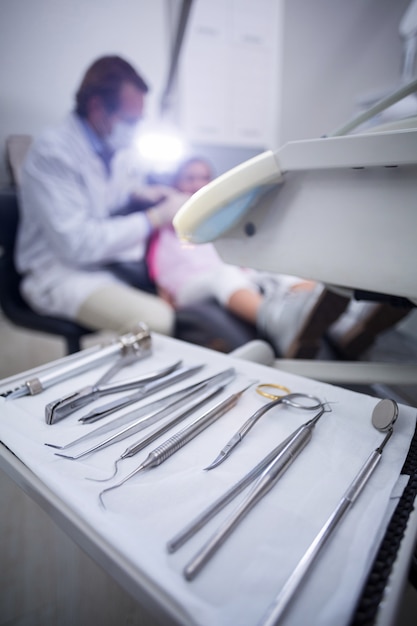 Dental tools on tray