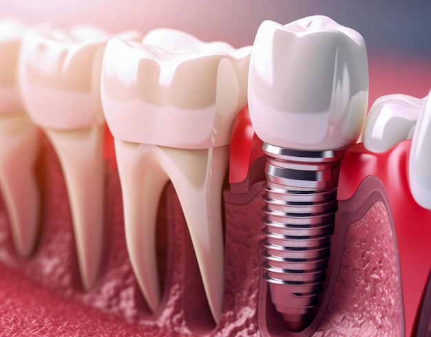 Dental tooth implant dentistry teachng model with gums tooth enamel and plaque