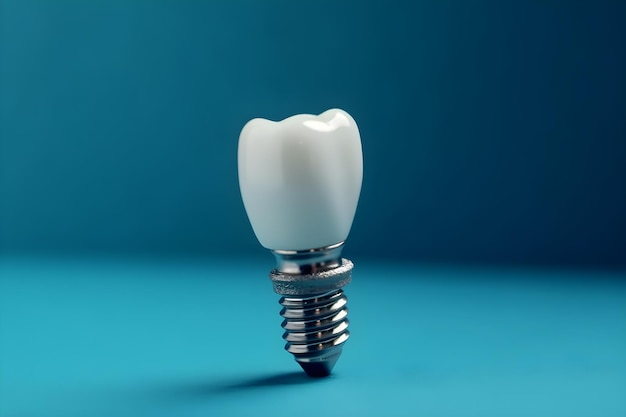 Dental tooth implant isolated on blue background