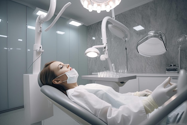 Dentist examines patient at dental appointment generative IA