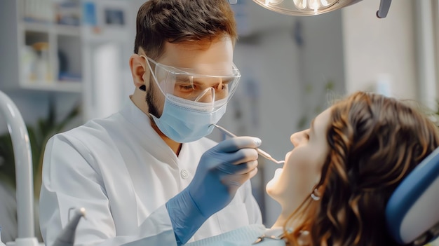 A dentist examines a patients teeth