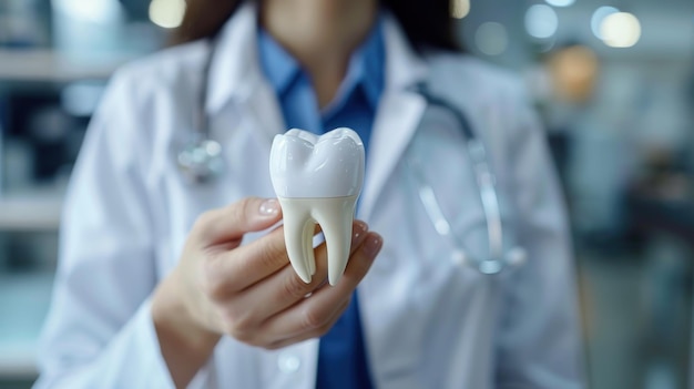 Dentist Holding a Tooth Model