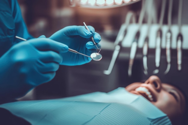 Photo a dentist is holding a mouth mirror and a pair of dental picks health concept