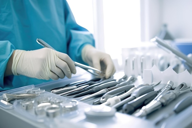 A dentist is working on a dental table