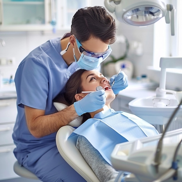 Dentist and patient in dentist office