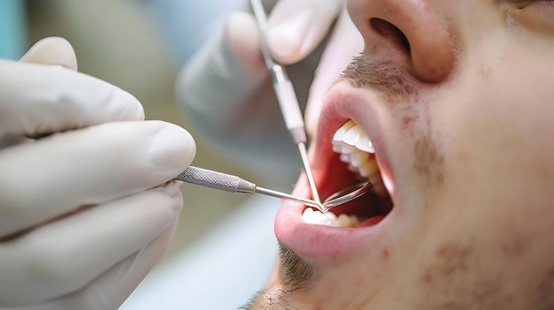 Dentist performing a dental bridge installation