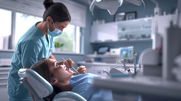 Photo dentist in scrubs leaning realistically