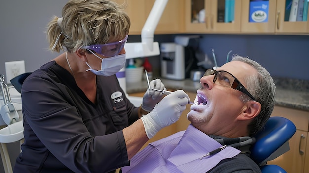 Photo dentist using an intraoral camera to show a patient their dental condition