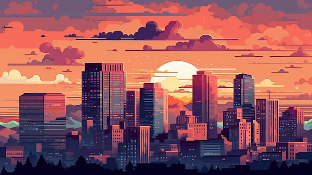 Denver Sunset In 1810s A Pixel Art Closeup