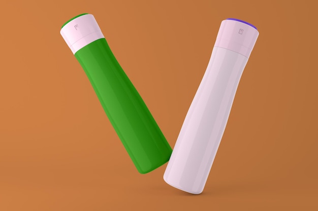 Deodorant Bottles Perspective Side Isolated In Orange Background