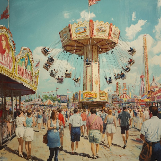 Photo depict an expedition at a fair with signs concealed in rides