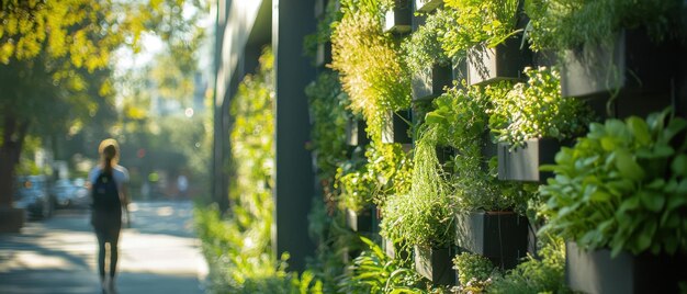 Photo depict the installation of a vertical meadow as part of green building solutions