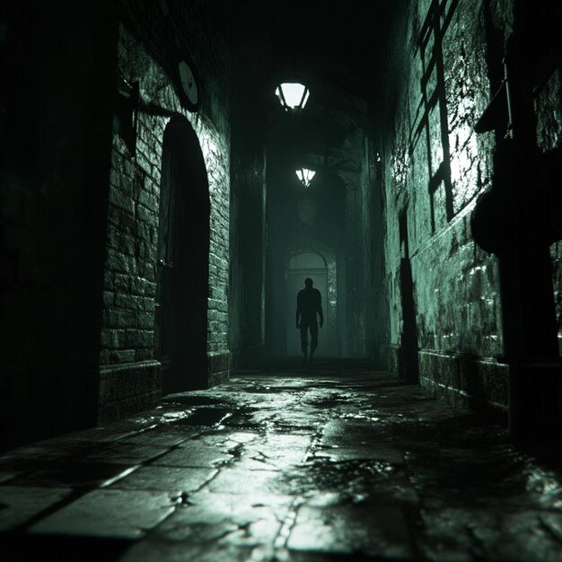 Photo depict a manhunt game in a spooky place with shocking sounds and shadows