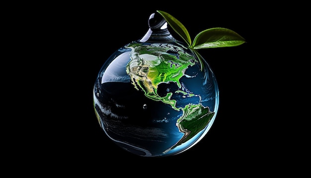 Depict a water droplet holding Earth