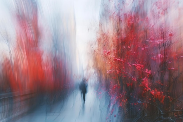 Depicting a blurred background with bright blues and reds and purples