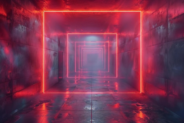 Depicting a empty room from space dark hallway with neon light