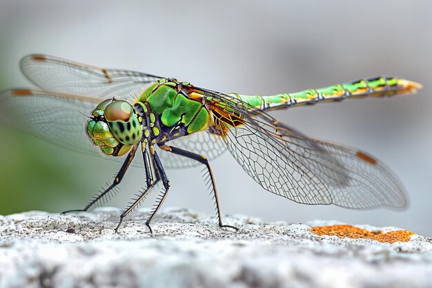 Depicting a green dragonfly isolated on white background detailed photo natural light best qualit