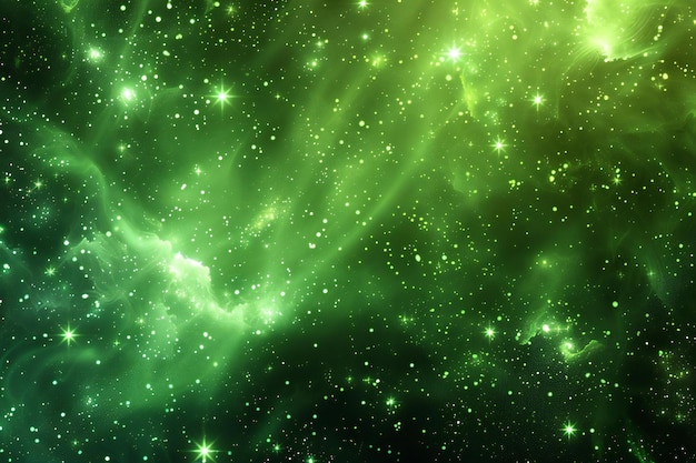 Depicting a green nebula with stars and green lights high quality high resolution