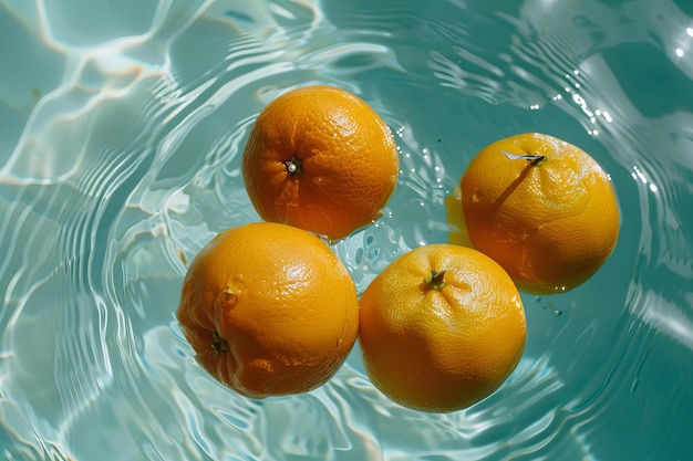 Depicting a oranges in a swimming pool with water ripples high quality high resolution