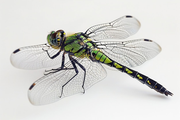 Depicting a realistic dragonfly isolated on a white background with techniques