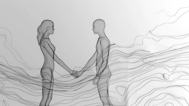 Photo depiction of an abstract couple holding hands symbolizing a tender connection and emotional bond in