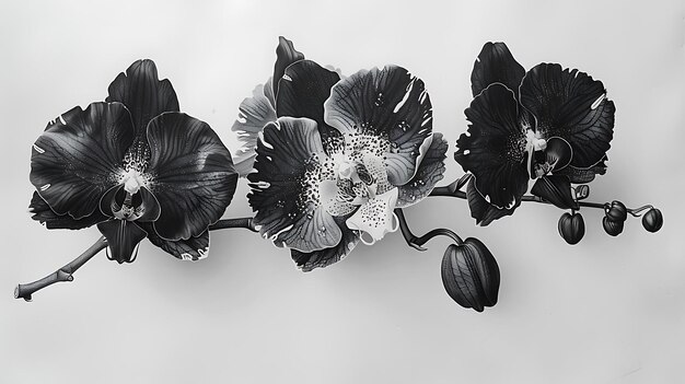 Photo depiction of breathtaking black white orchid intricate pattern standing out against clear white