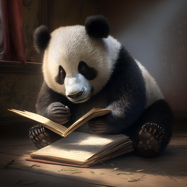 Depiction of a Panda Reading a Book AI