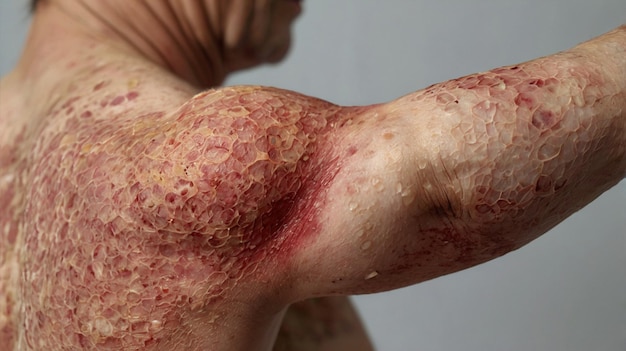 Photo a depiction of a person with psoriasis affecting multiple areas of the body