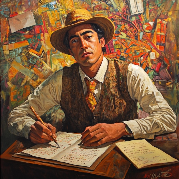 Photo a depiction of the young pablo neruda writing poetry in chile