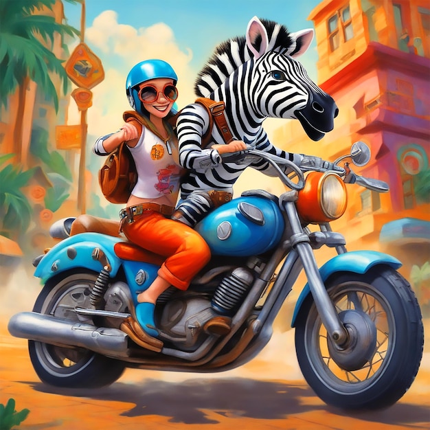 Depicts A Zebra Riding A Motorcycle Radiating Confidence And Joy Capture The Essence