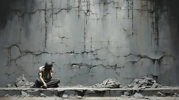 Depressed man sitting with no hopes