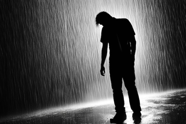 Photo depressed man standing on stairs