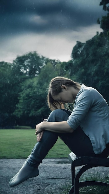 Depressed person woman looking down