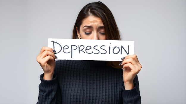 Photo a depressed woman holds paper