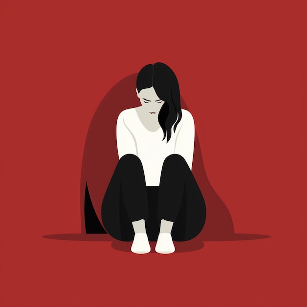 Depression and anxiety illustrator art line image girl standing watching some hope