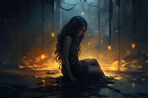 Depression art sad depressed girl