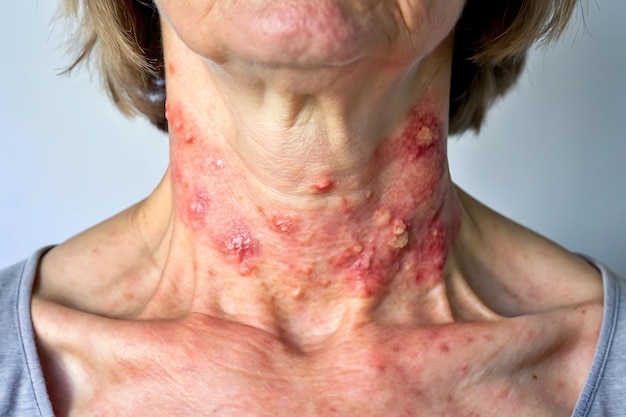 Dermatitis on neck with inflamed itchy and scaly patches