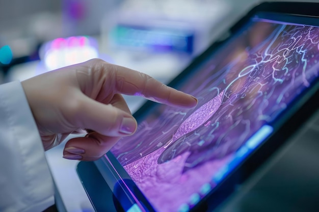 Photo a dermatologist hand using a digital tablet to document the size and shape of a mole integrating technology into patient care