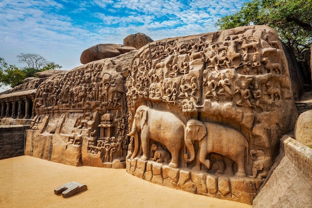 Descent of the ganges and arjunas penance mahabalipuram tamil