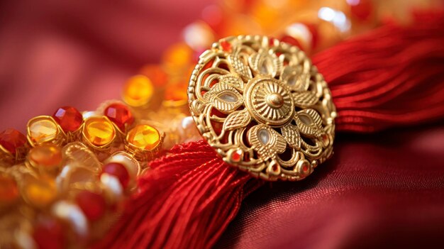 Describe the intricate details and symbolism behind the design of a Rakhi focusing