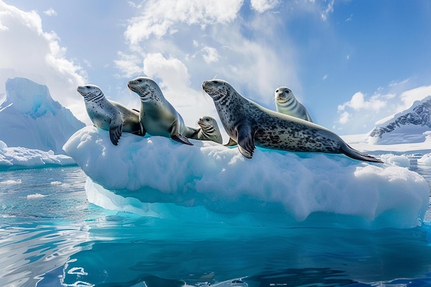 Describe the moment when a group of seals bask in generative ai