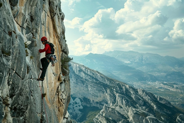 Describe the mountain climbers sense of freedom an generative ai