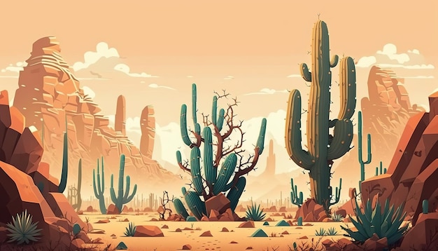 desert background environment for a mobile battle game scene with cactus