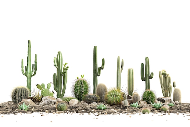 Desert Cactus Landscape with Rocks and Soil