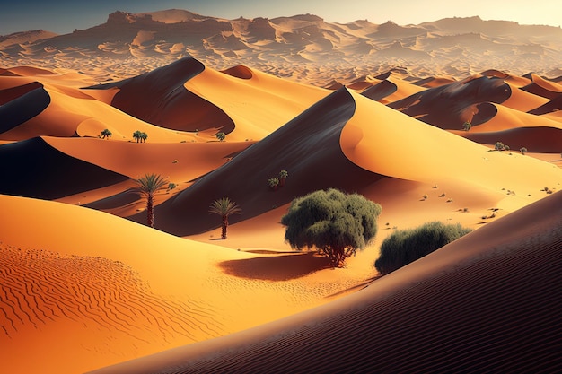 The desert has sand dunes