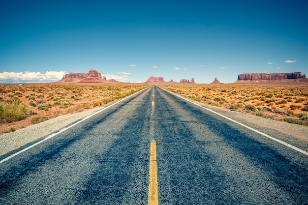 Desert highway leading into Monument Valley, Utah, USA