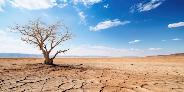 Desert landscape and dead tree with sky Drought